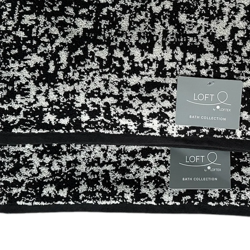 Loft by Loftex 2 Pc Bath Towels Set Black & Light Gray Modern Print SUSTAINABLE